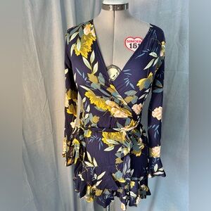 Parisian Works Navy and Yellow Floral Long Sleeve Dress